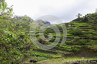 Village amongst the beautiful mountains of Madeira Stock Photo