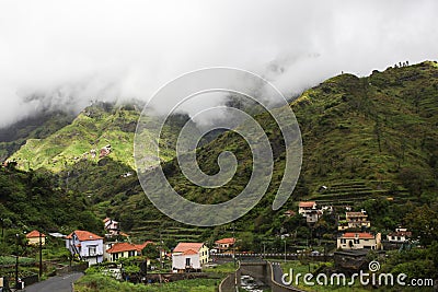 Village amongst the beautiful mountains of Madeira Stock Photo