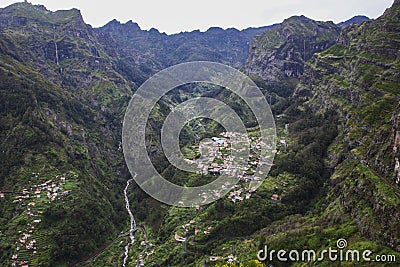 Village amongst the beautiful mountains of Madeira Stock Photo