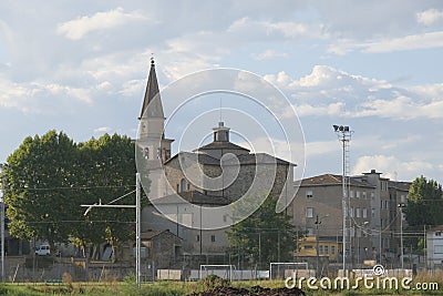 village of Bibbiano Reggio Emilia panorama with church bell tower Editorial Stock Photo