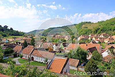 The village of Biertan, Birthï¿½lm and surrounding landscape, Sibiu County, Romania. Seen from the fortified church of Biertan, Editorial Stock Photo