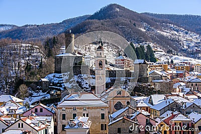 Village of Campo Ligure under the snow Stock Photo