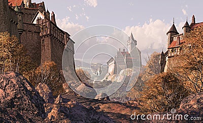 Village Castle In Medieval Times Stock Photo