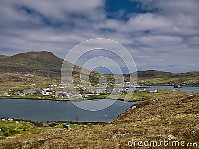 The village of Castlebay on the island of Barra in the Outer Hebrides, Scotland, UK. Stock Photo