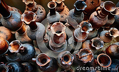 A village ceramic Bau Truc, clay pots traditional handicraft in Stock Photo