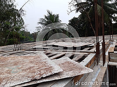 Village construction rooftop working by shhet Stock Photo