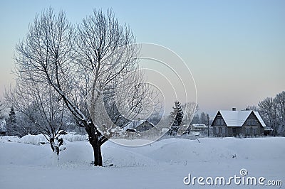 A village covered with snow Stock Photo