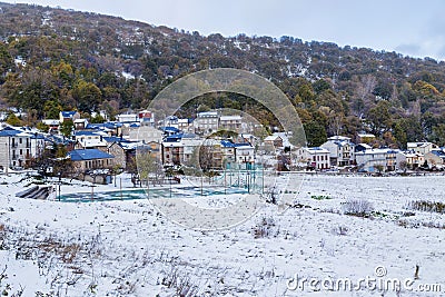 Village covered with snow Stock Photo