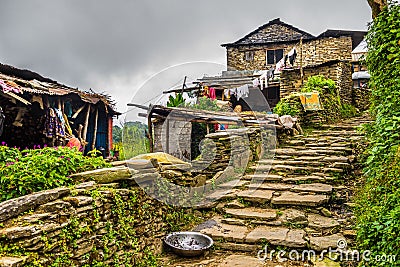 Village of Dhampus in the Himalayas mountains in Nepal Stock Photo