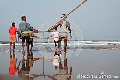 Village fisherman catching netfishing Editorial Stock Photo