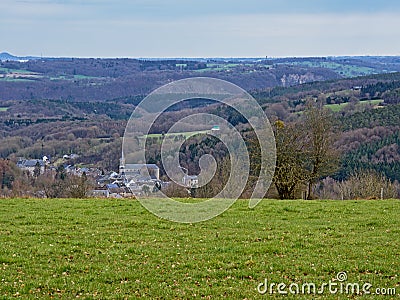 Village of Harze in a rolling hills Ardennes landscape , Liege, Belgium Editorial Stock Photo