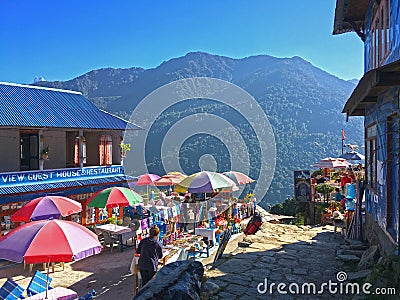 Village in Himalayas Mountains Annapurna trek Editorial Stock Photo