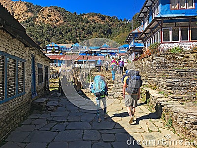 Village in Himalayas Mountains Annapurna trek Editorial Stock Photo