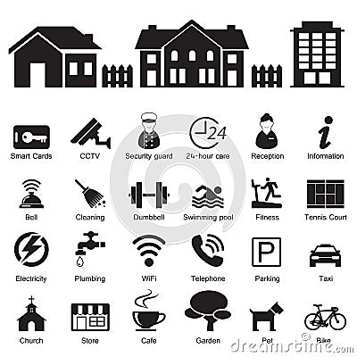 Village hotel and home Services and Facilities Icon Vector Illustration