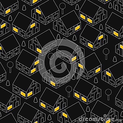 The village is in the isometric. Vector Illustration