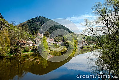 Village Karlstein and Berounka river, Czech Republic Stock Photo