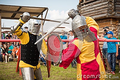 Military and historical festival. Reconstruction. Knight Editorial Stock Photo