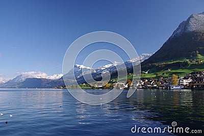 Village on Lake Lucerne Stock Photo
