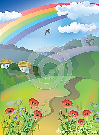 Village landscape Vector Illustration