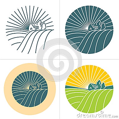 Village landscape label Vector Illustration