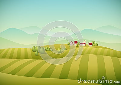 Village Landscape Vector Illustration