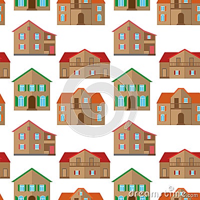 Village landscapes seamless pattern Vector Illustration