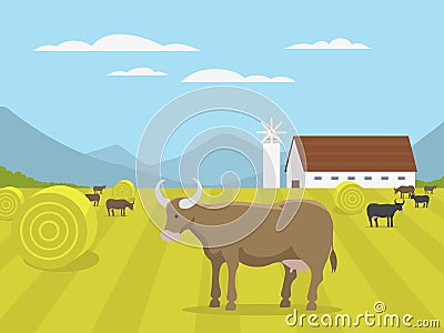 Village landscapes vector illustration farm house agriculture graphic countryside Vector Illustration