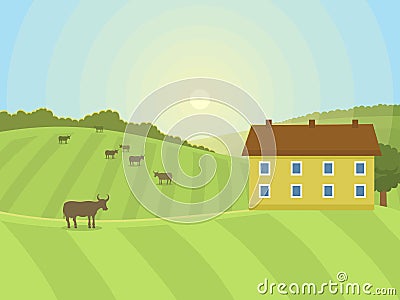 Village landscapes vector illustration farm house agriculture graphic countryside Vector Illustration
