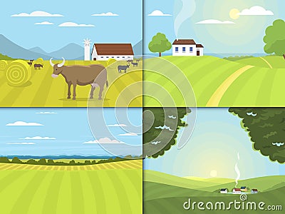 Village landscapes vector illustration farm house agriculture graphic countryside Vector Illustration