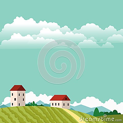 Village landscapes vector illustration farm house agriculture graphic countryside Vector Illustration