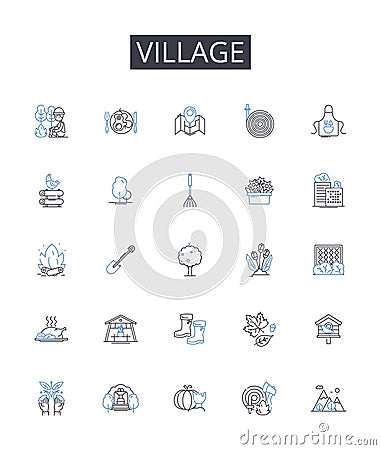 Village line icons collection. Collaboration, Communication, Support, Unity, Trust, Synergy, Encouragement vector and Vector Illustration