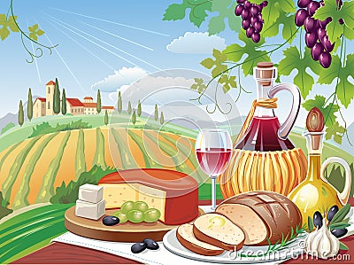 Village lunch. Tuscany Vector Illustration