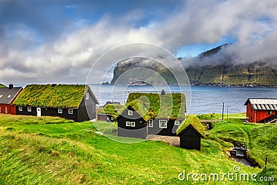 Village of Mikladalur, Faroe Islands, Denmark Stock Photo