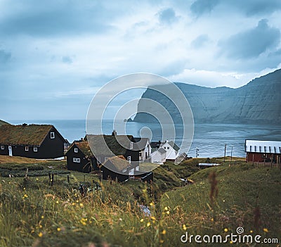 Village of Mikladalur located on the island of Kalsoy, Faroe Islands, Denmark Stock Photo