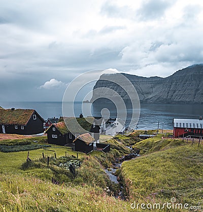 Village of Mikladalur located on the island of Kalsoy, Faroe Islands, Denmark Stock Photo