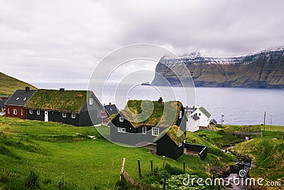 Village of Mikladalur, Faroe Islands, Denmark Stock Photo