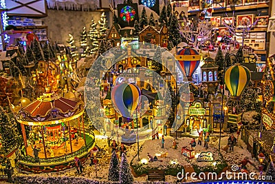 Village miniature at christmas market of Merano in Italy Editorial Stock Photo