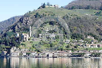 The village of Morcote on lake Lugano Stock Photo