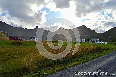 Village myrland on Lofoten islands Stock Photo