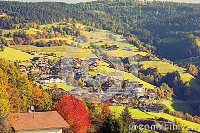 A village on the nature and mountains background. Surroundings of Merano in the province of Bolzano at the late autumn Stock Photo