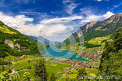 Village near Lake Lungern, Lungerersee, Obwalden, Switzerland Stock Photo