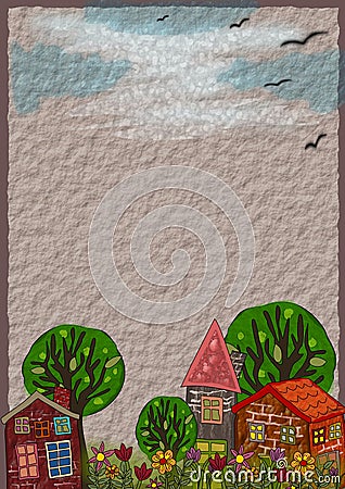 Village in a paper illustrations Cartoon Illustration