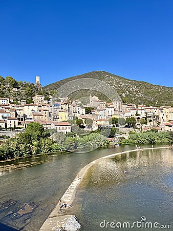 The village Roquebrun in Languedoc Editorial Stock Photo