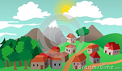 Village or town suburb landscape Vector Illustration