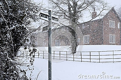 Village houses in the snow Stock Photo