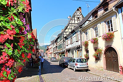 A village street in Alsace Editorial Stock Photo