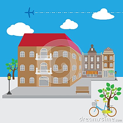 Village street view vector Vector Illustration