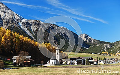 Village in Swiss Alps Editorial Stock Photo
