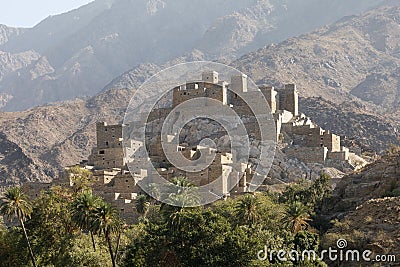 The village of Thee Ain in Al-Baha, Saudi Arabia is a unique heritage site that includes old archaeological buildings Stock Photo