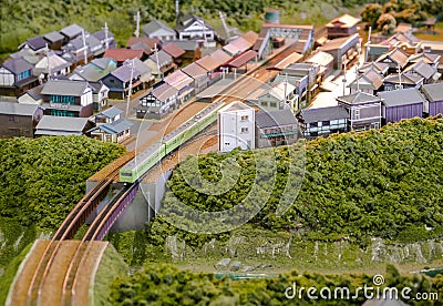 Village train diorama. Stock Photo